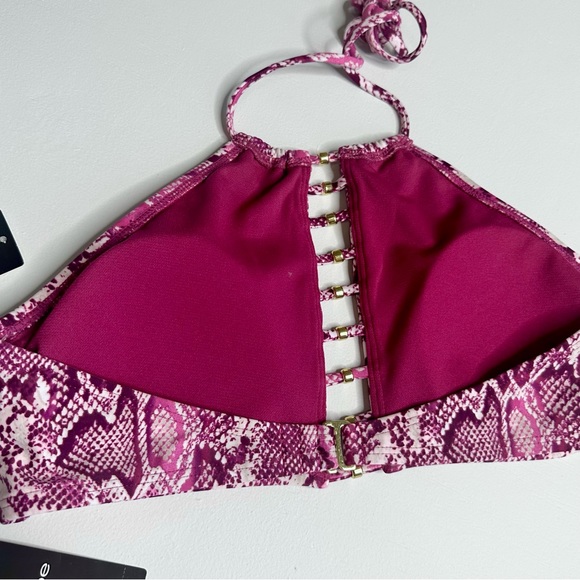 Bebe Pink Snake Print Halter Bikini Swim Set - Picture 8 of 12